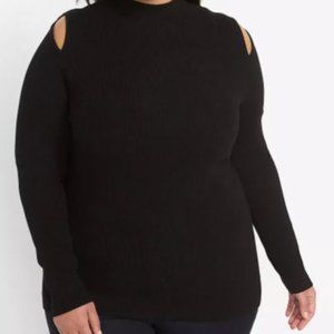 Mock-Neck Ribbed Sweater with Cutouts